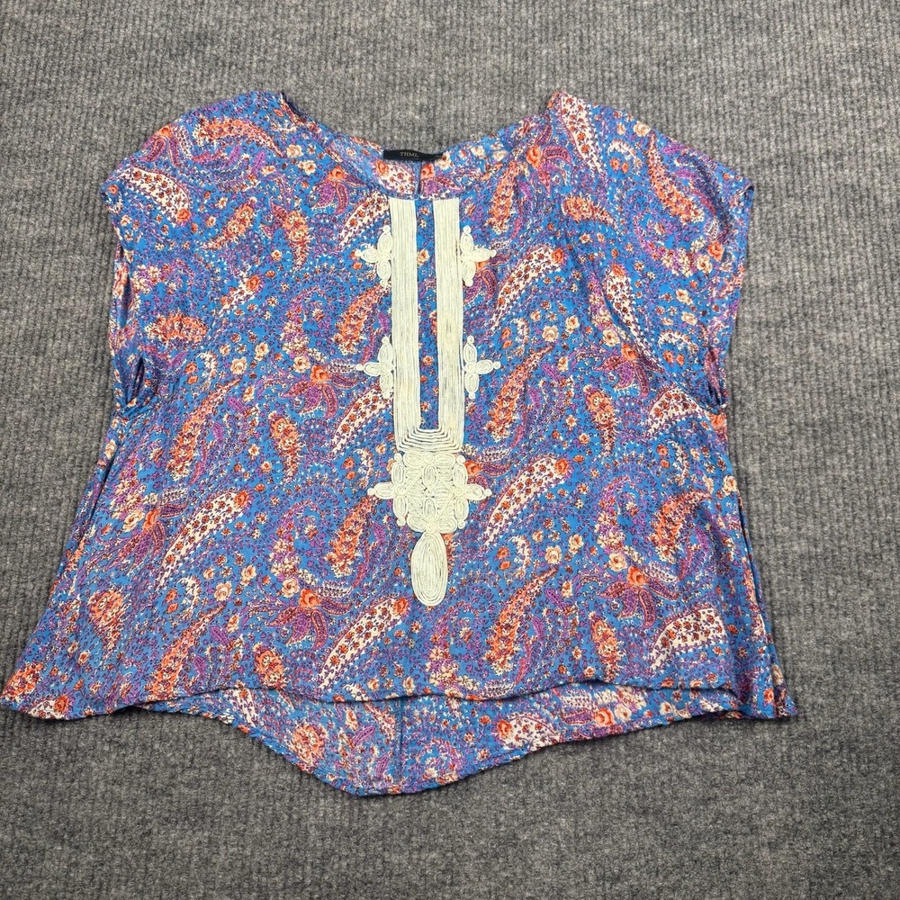 THML Blouse Womens M Paisley Floral Print Cap Sleeve Flowy Boxy Boho Peasant